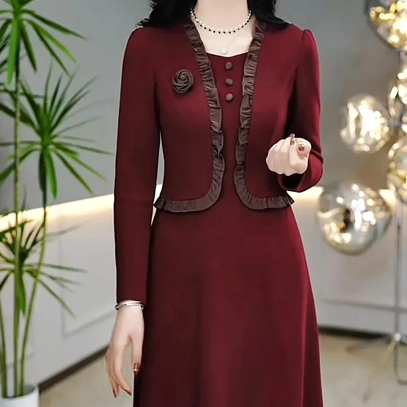 Elderly Women Formal Wear - Autumn Winter Add Velvet Long Dress