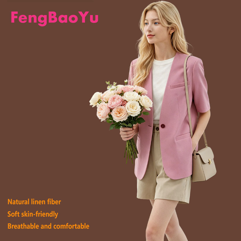 Women Formal Wear With Blazer - Solid Color 100% Natural Linen Women's