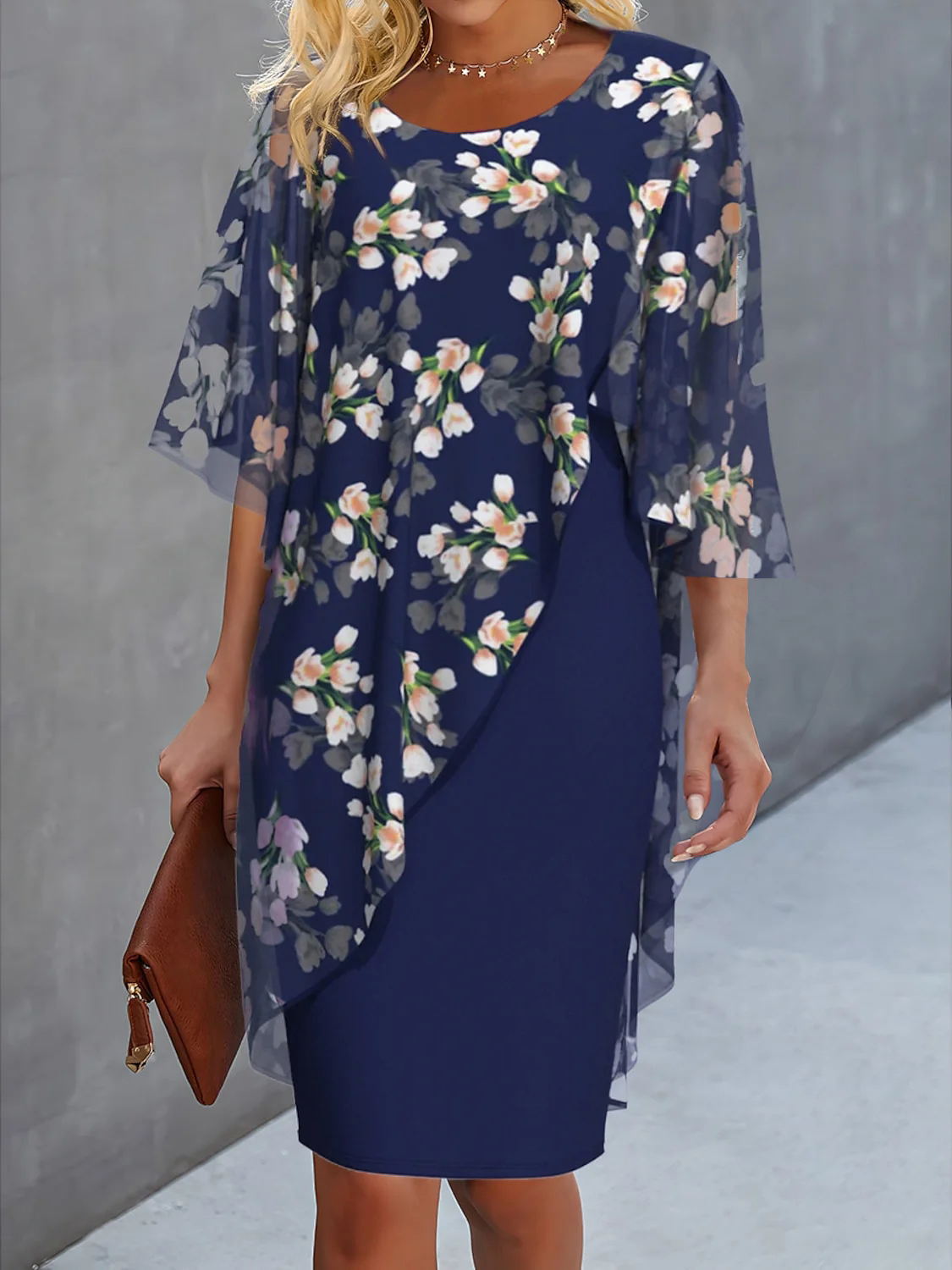 Elderly Women Formal Wear - Plus size dress with printed fake