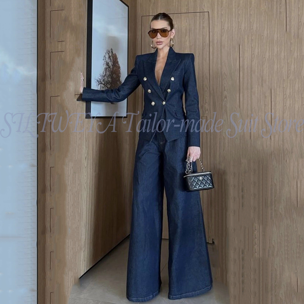 Women Formal Wear Business - Women Pant Suits Blue Denim 2