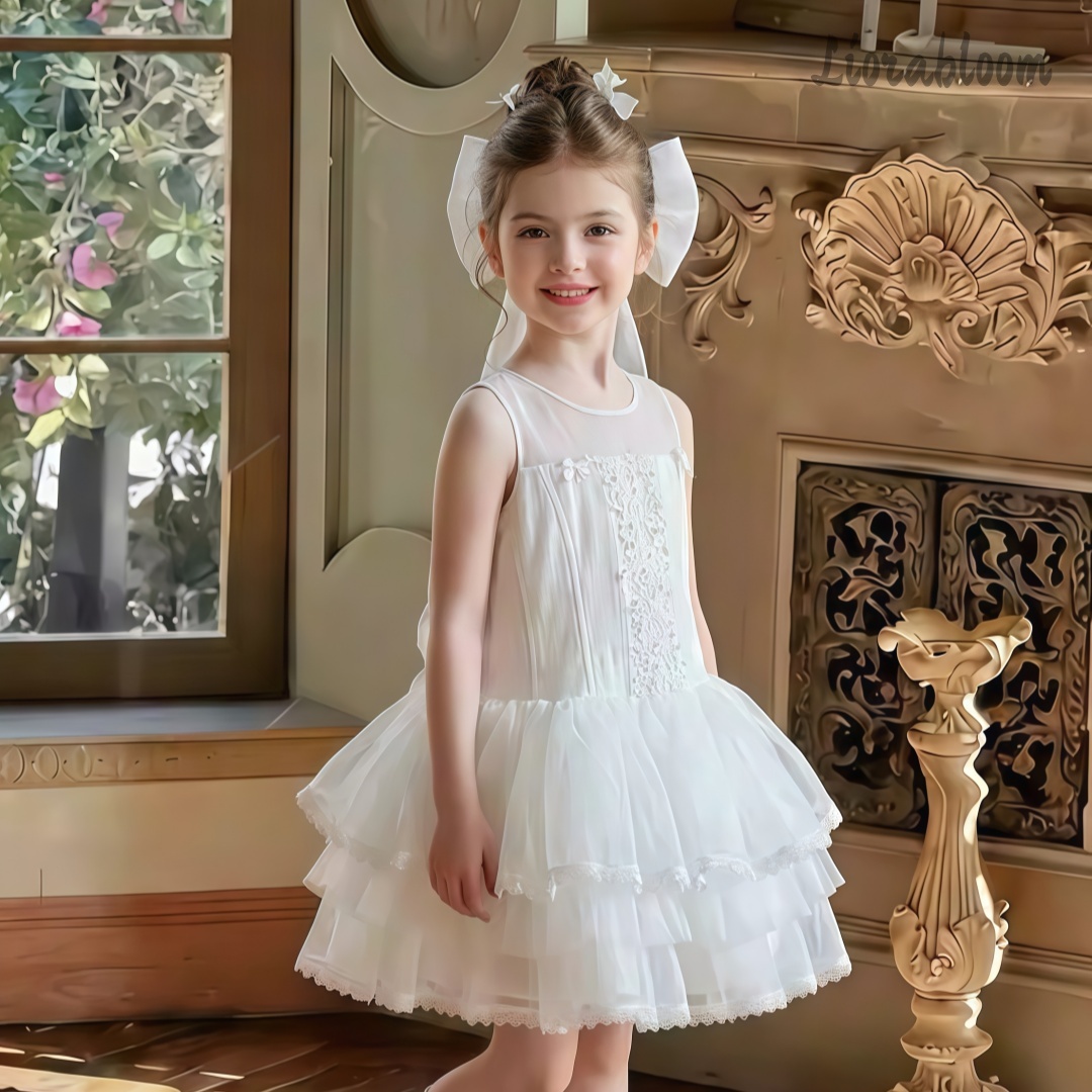 Woman Formal Wear - Girls' White Embroidered Formal Dress Tulle