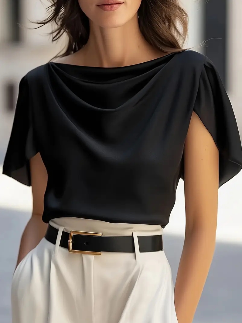 Woman Formal Wear - Elegant Draped Collar Butterfly Sleeve Blouse