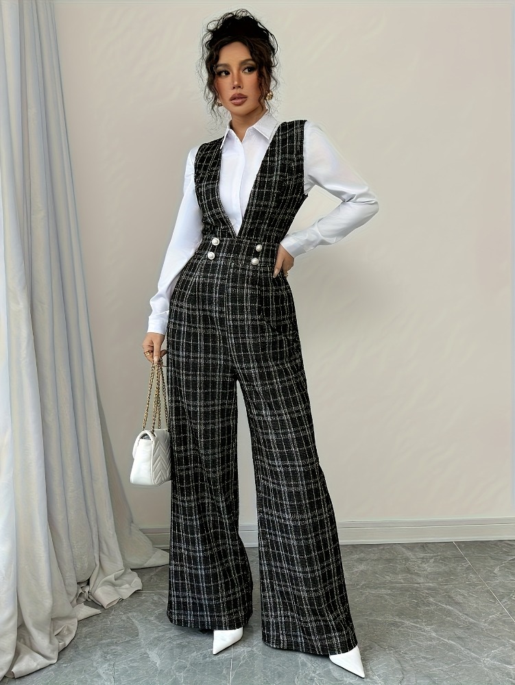 Women Formal Wear Office - Women High Waist Wide Leg Plaid