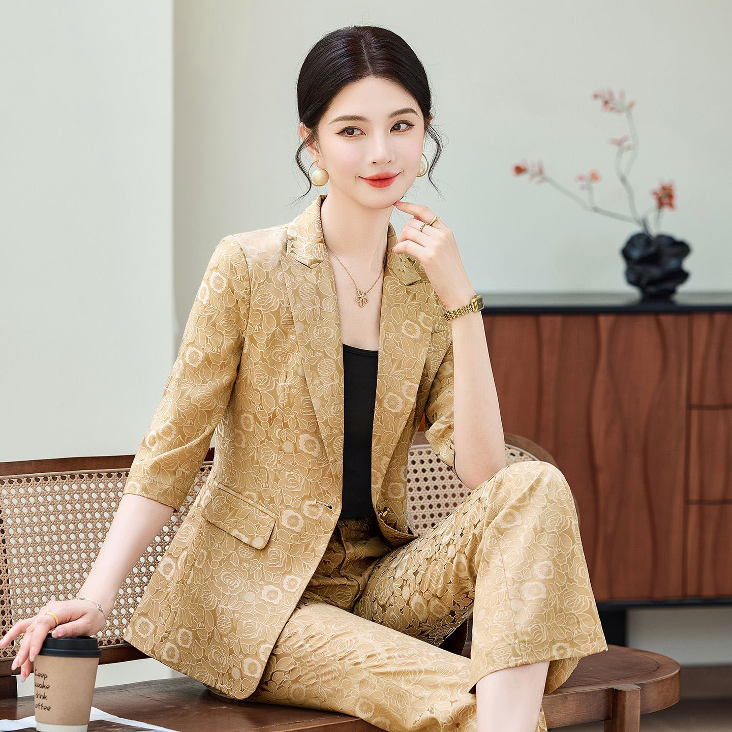 Fashion Apricot Half Sleeve Pr - Women Formal Wear Pants avis et prix