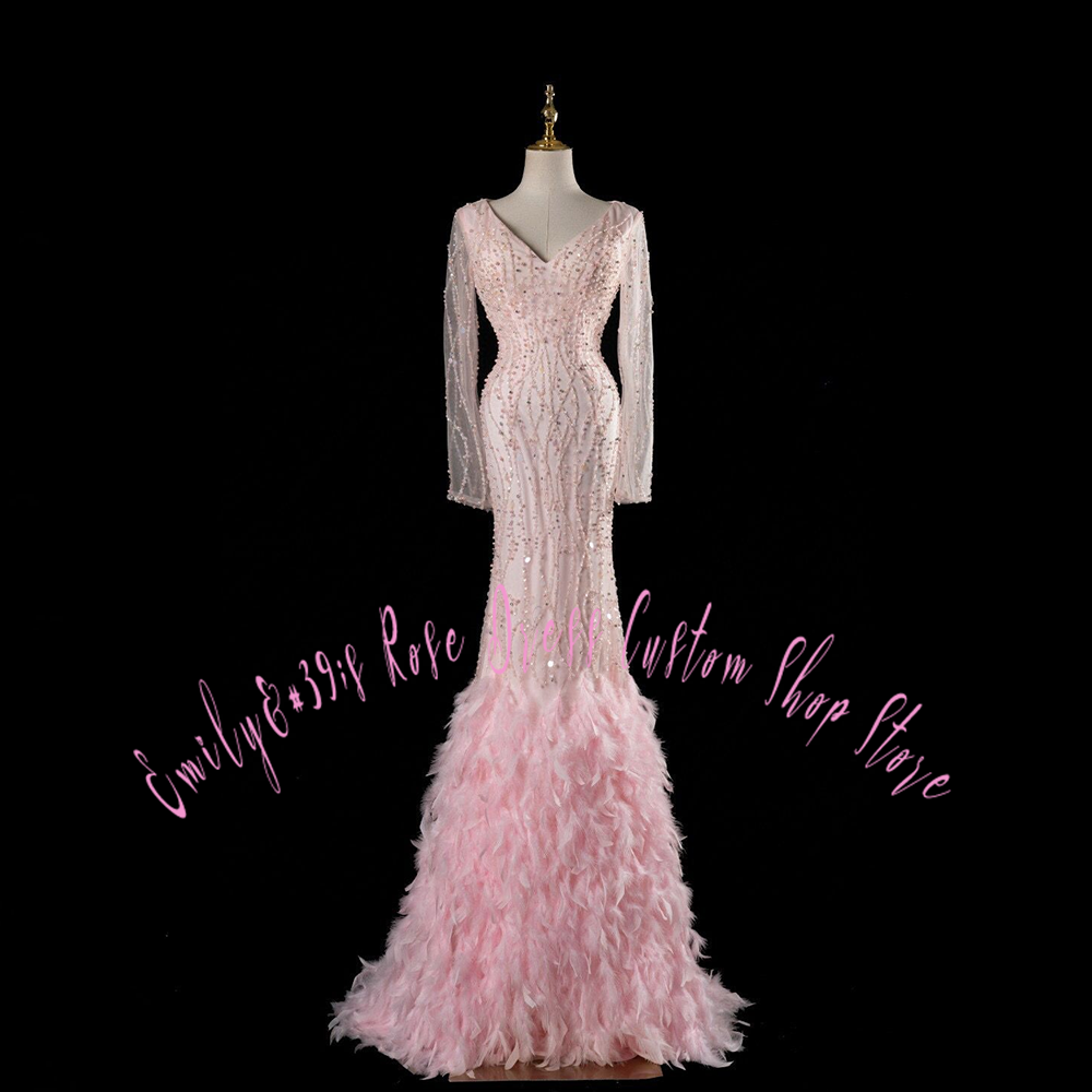 Glam Pink Feather Trumpet Even - Women Formal Event Wear avis et prix